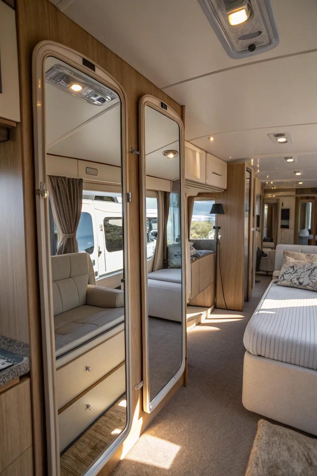 Mirrors can expand the visual space and brightness in your mobile home.