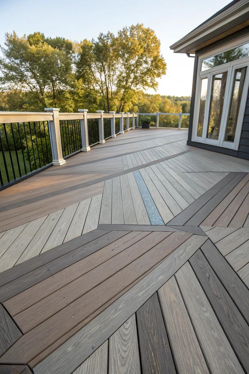A deck showcasing a dynamic layout with varying plank widths.