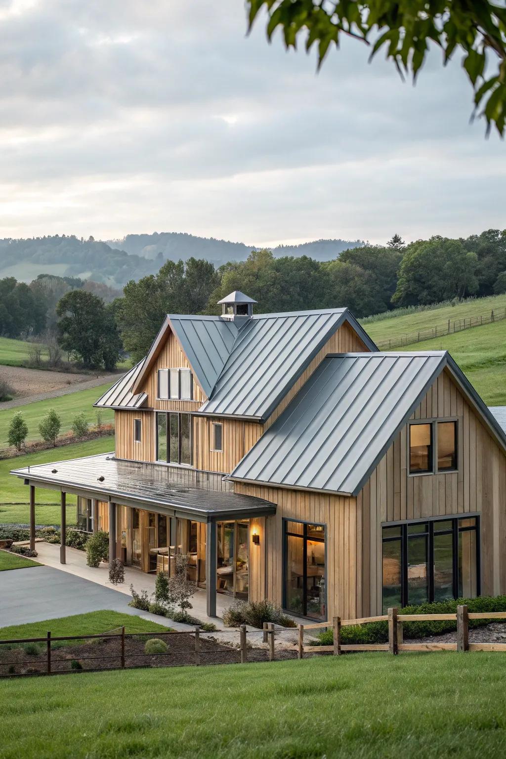 Shining accents: Metal details that enhance the farmhouse's modern appeal.