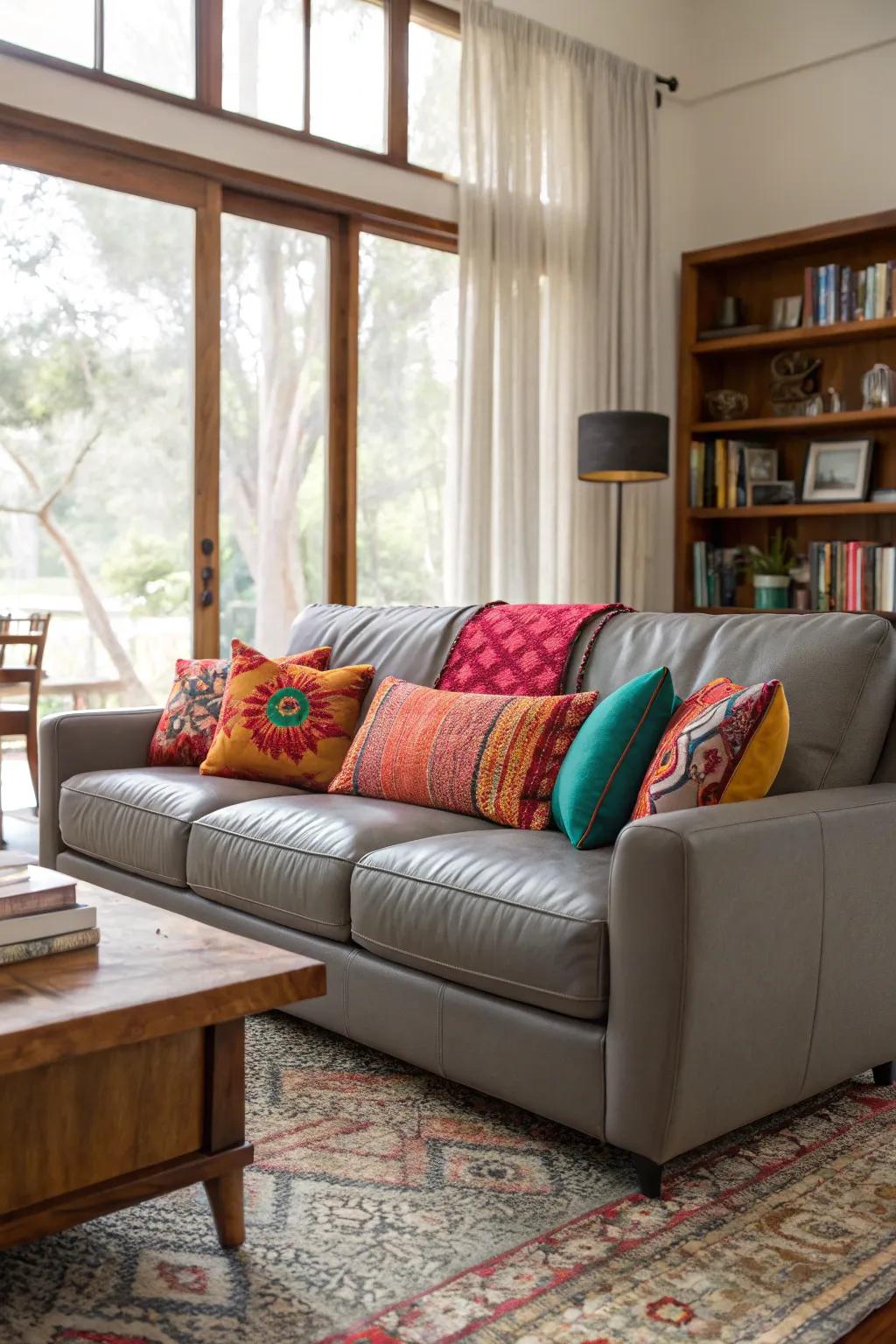 Striking color embellishments fashioning a dynamic juxtaposition in a contemporary lounge.