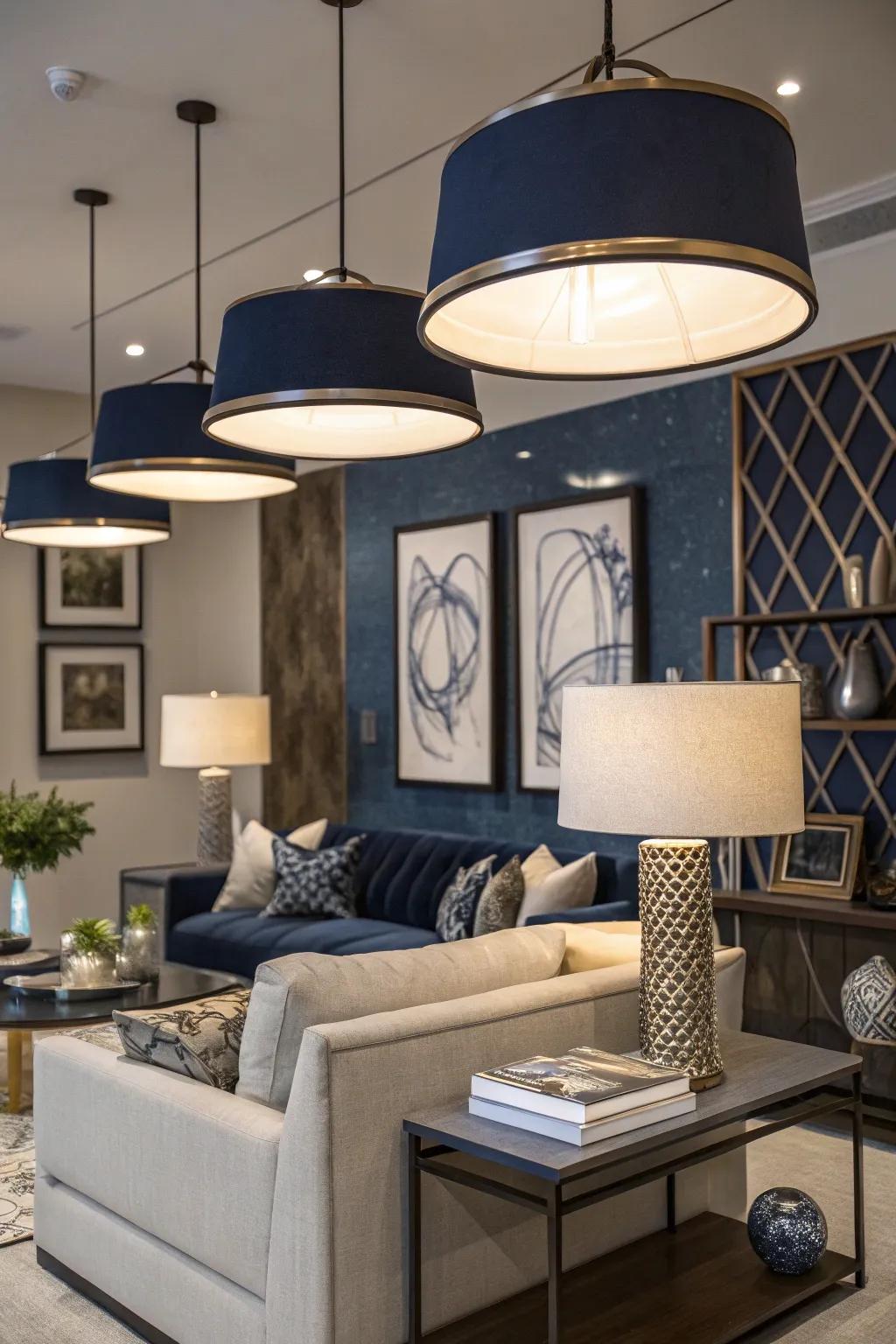 Dark lighting fixtures add style and functionality.