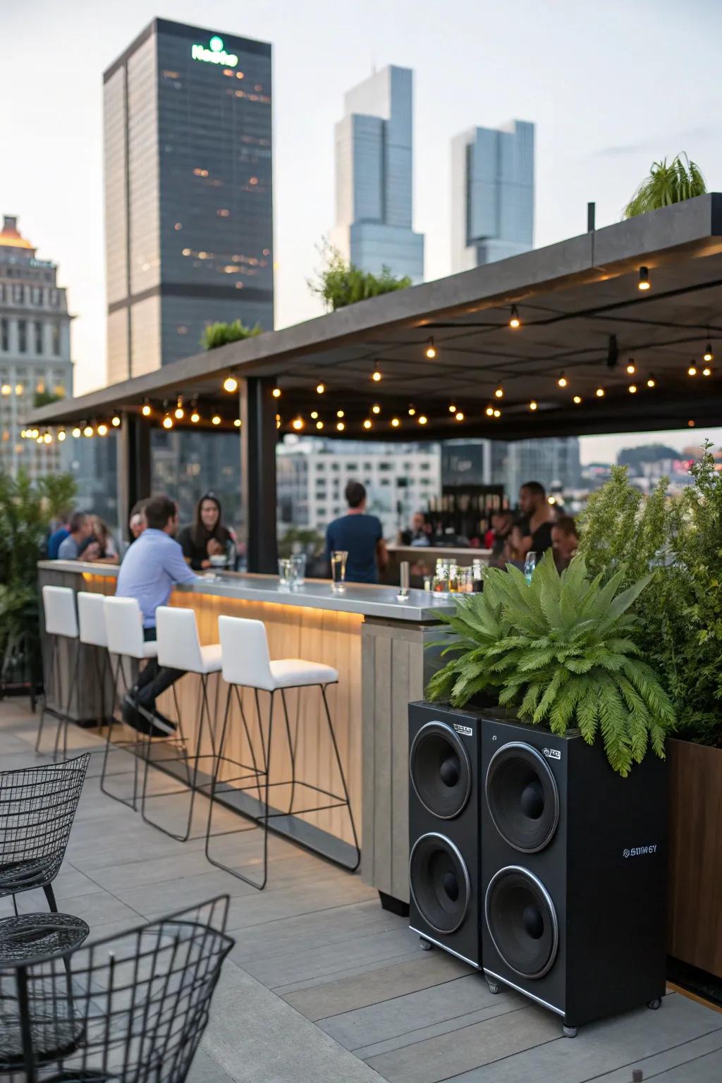 An integrated sound system makes this bar the life of the party.