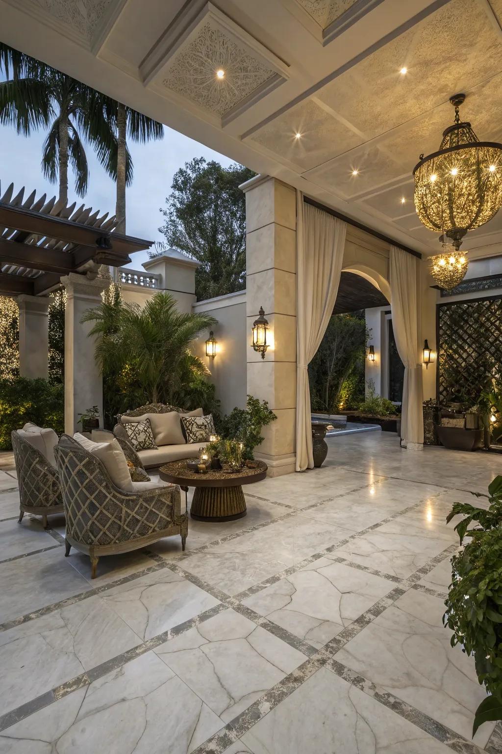Marble-look tiles add an element of luxury and elegance.