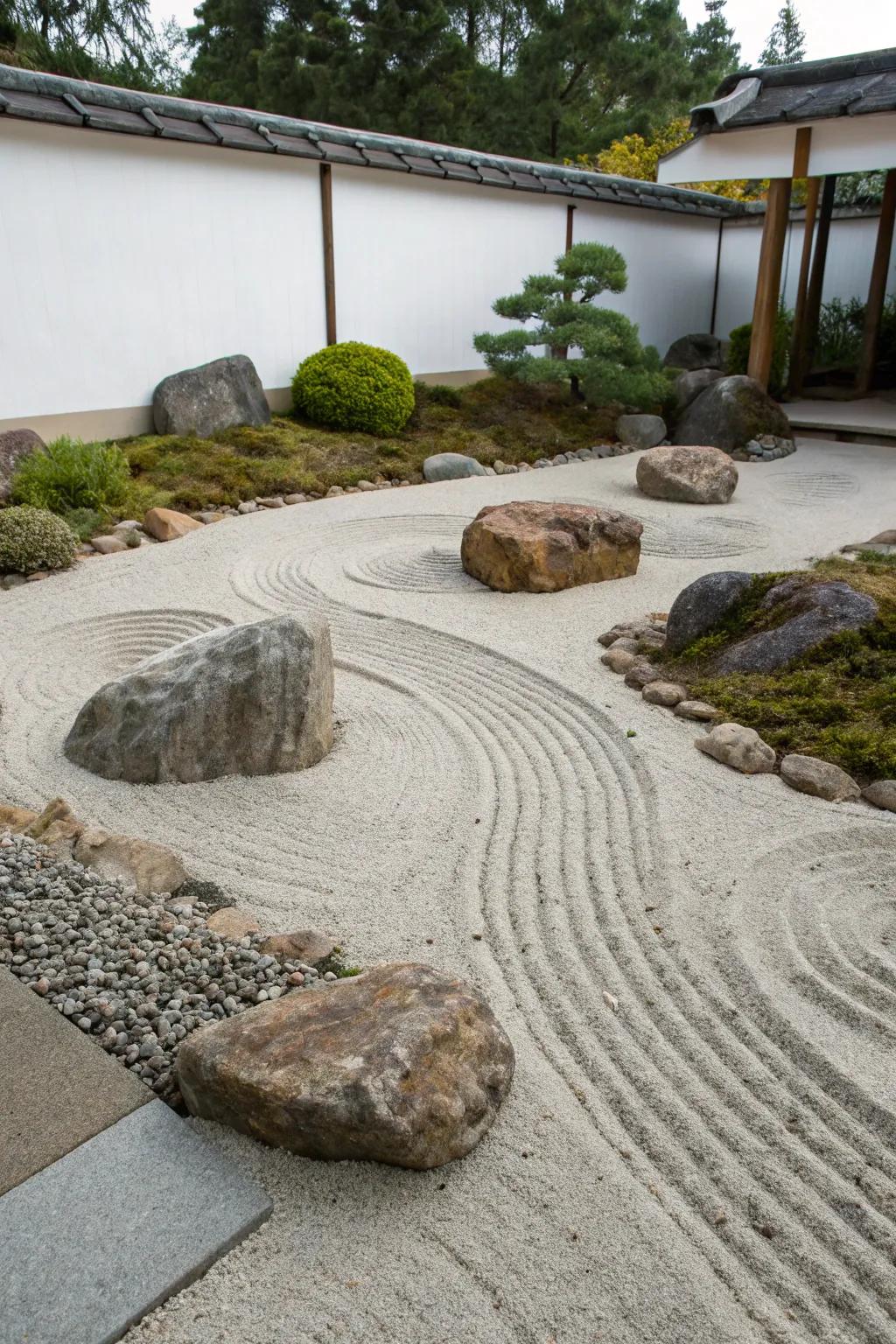 A Zen garden offers a peaceful retreat within your outdoor space.