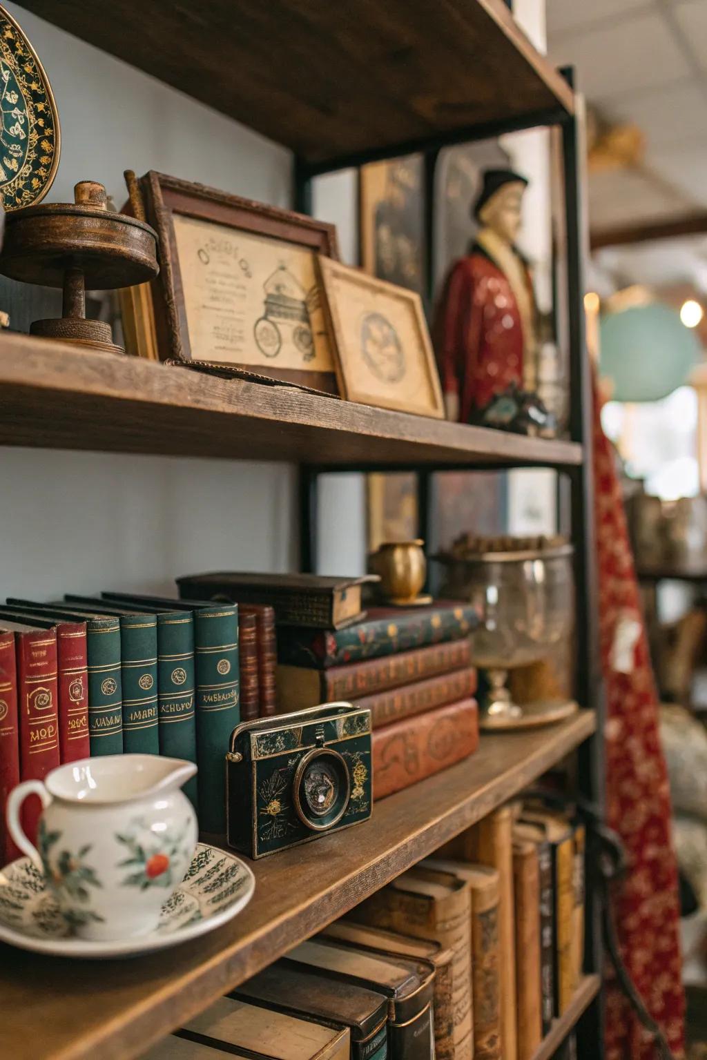 Infuse personality with antique finds on your shelves.