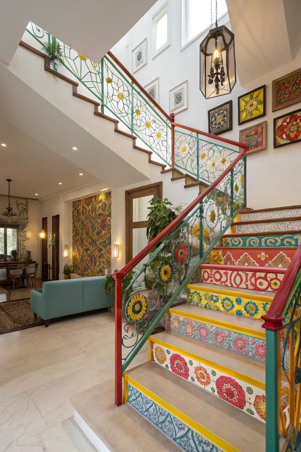Colorful railings inject character into the space.
