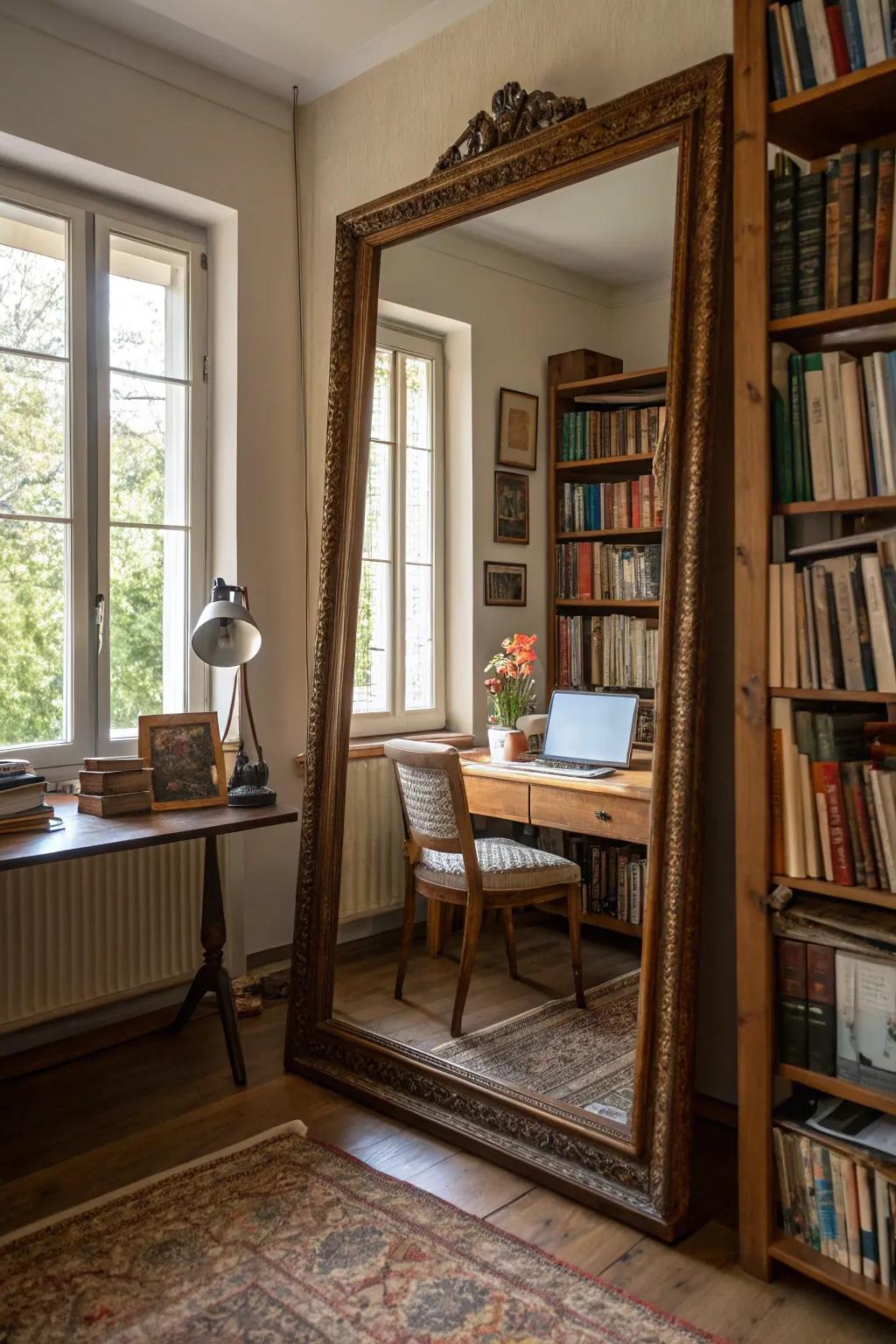A study room enhanced by mirrors.