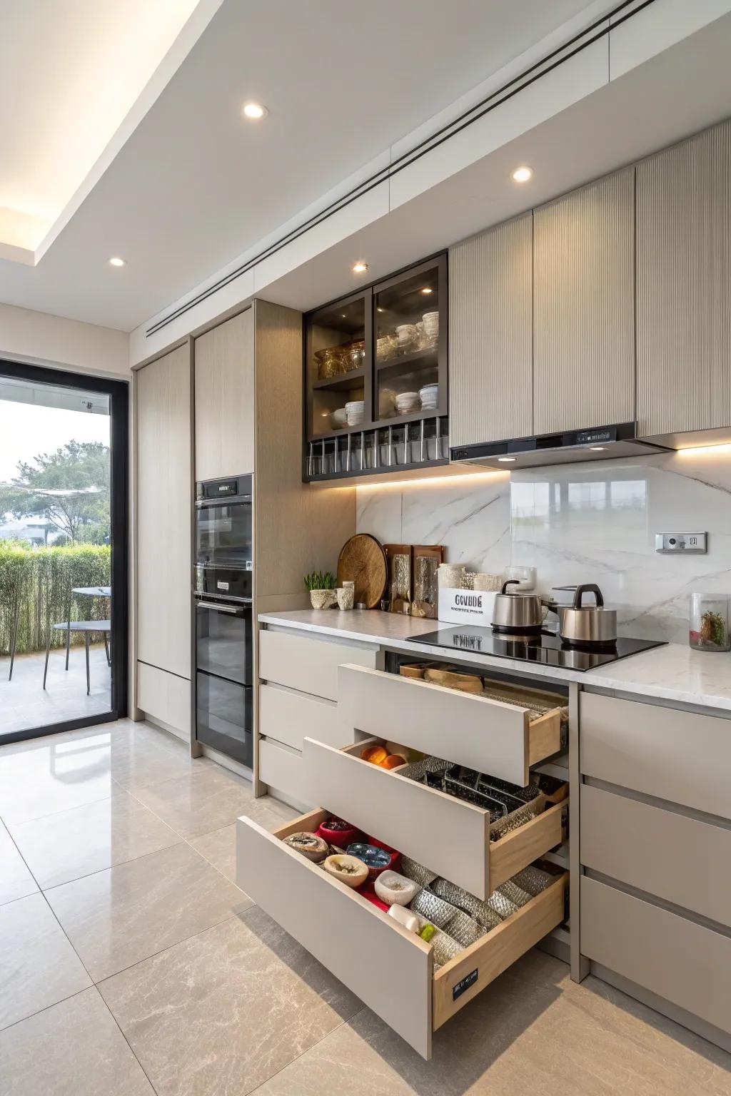 Keep your kitchen clutter-free with hidden storage solutions.