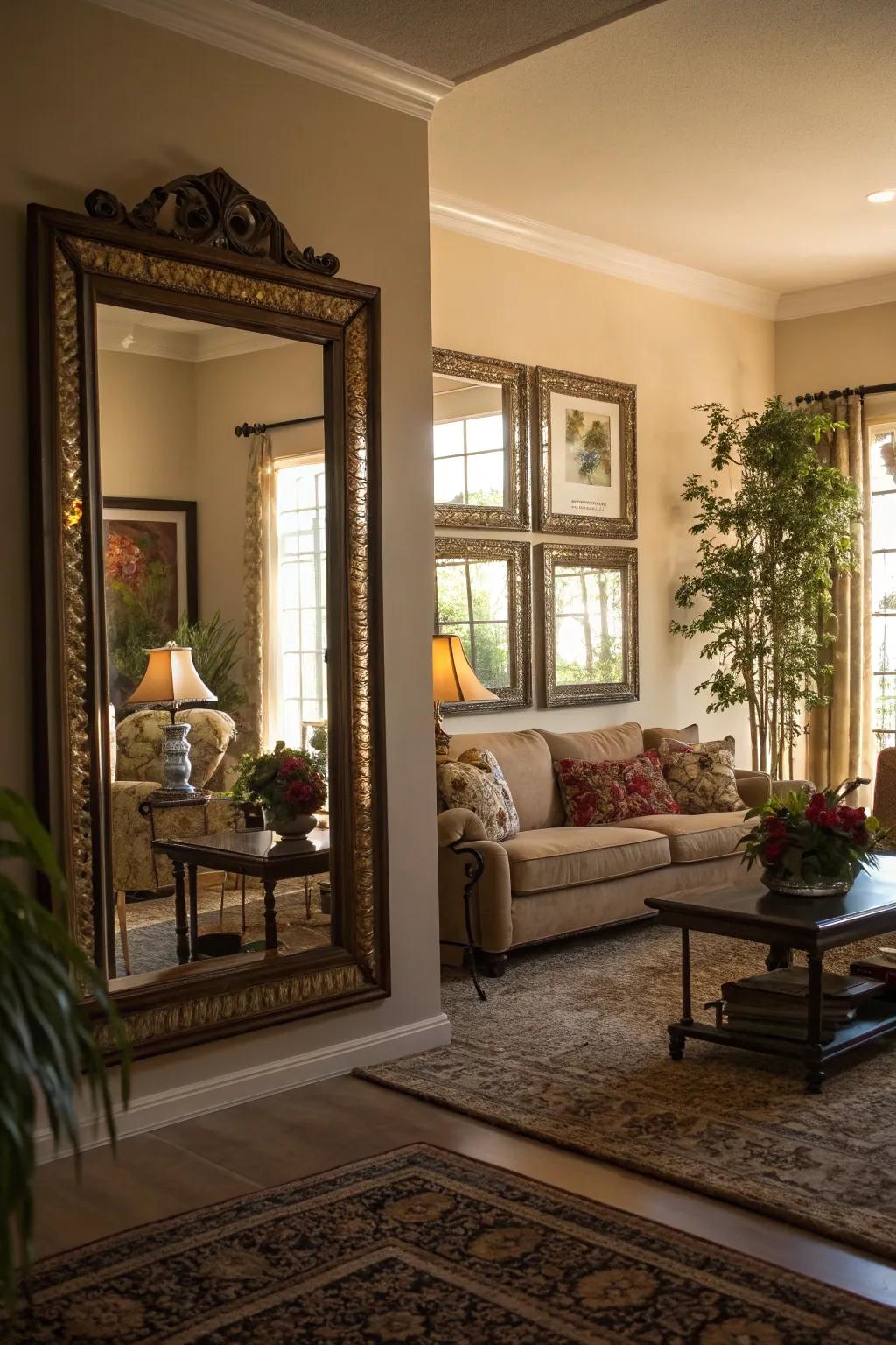 Smooth surfaces improving light in a calmly lit living room.