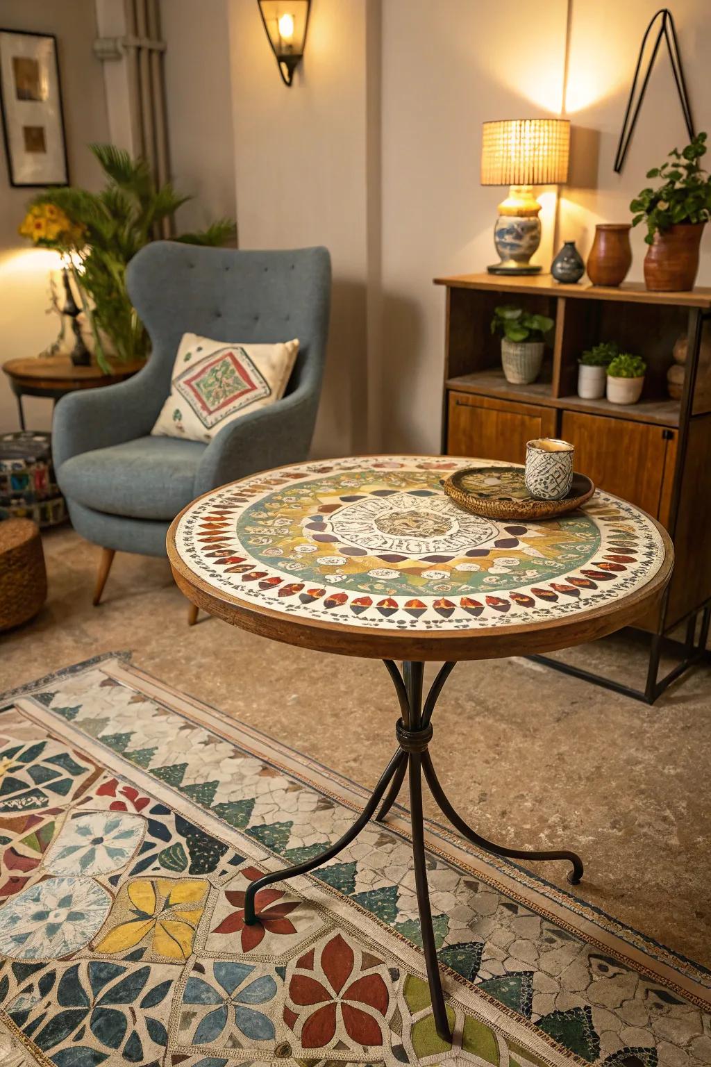 Retro tiles infuse enduring charm into mosaic table designs.