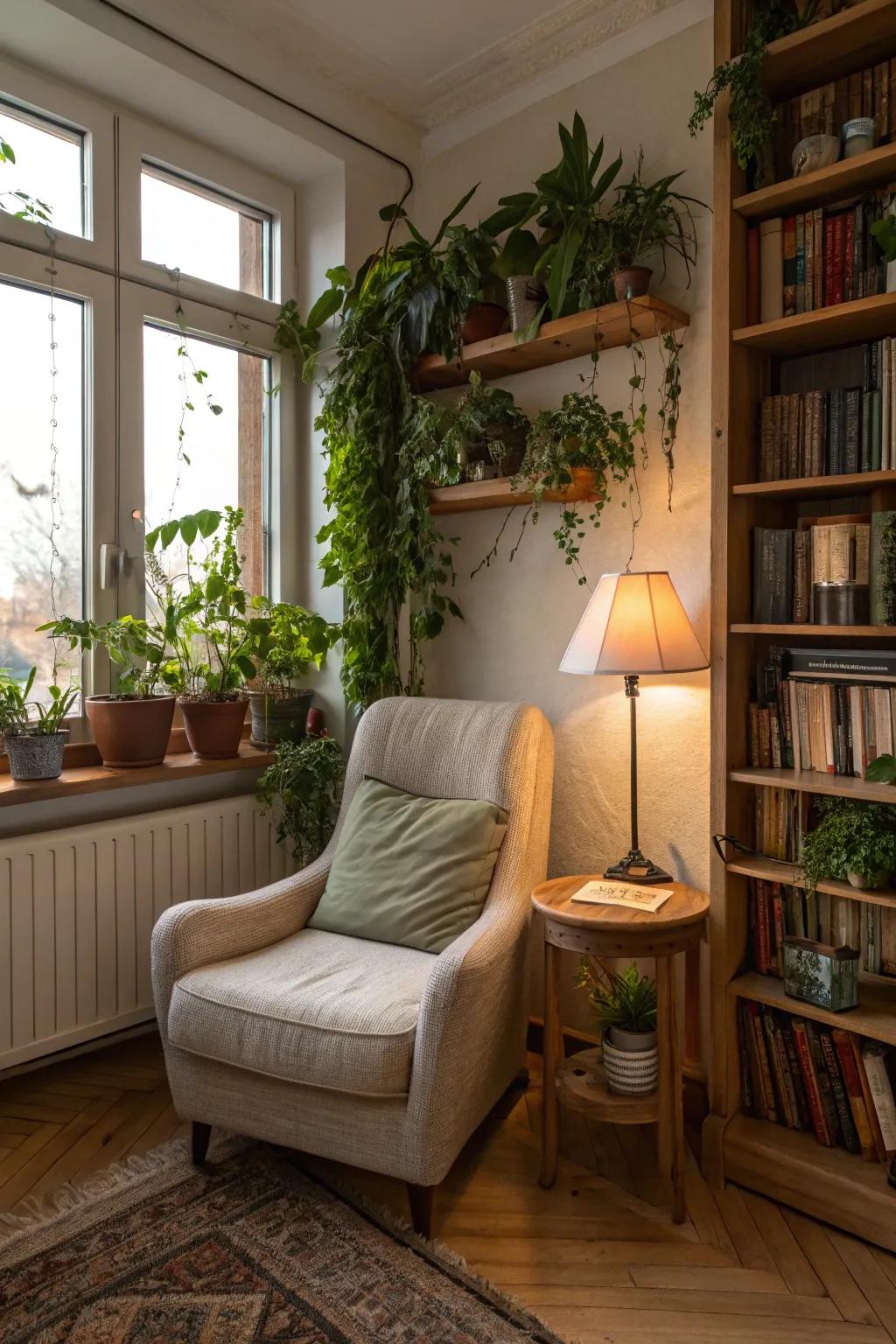 A tranquil reading space suitable for unwinding.