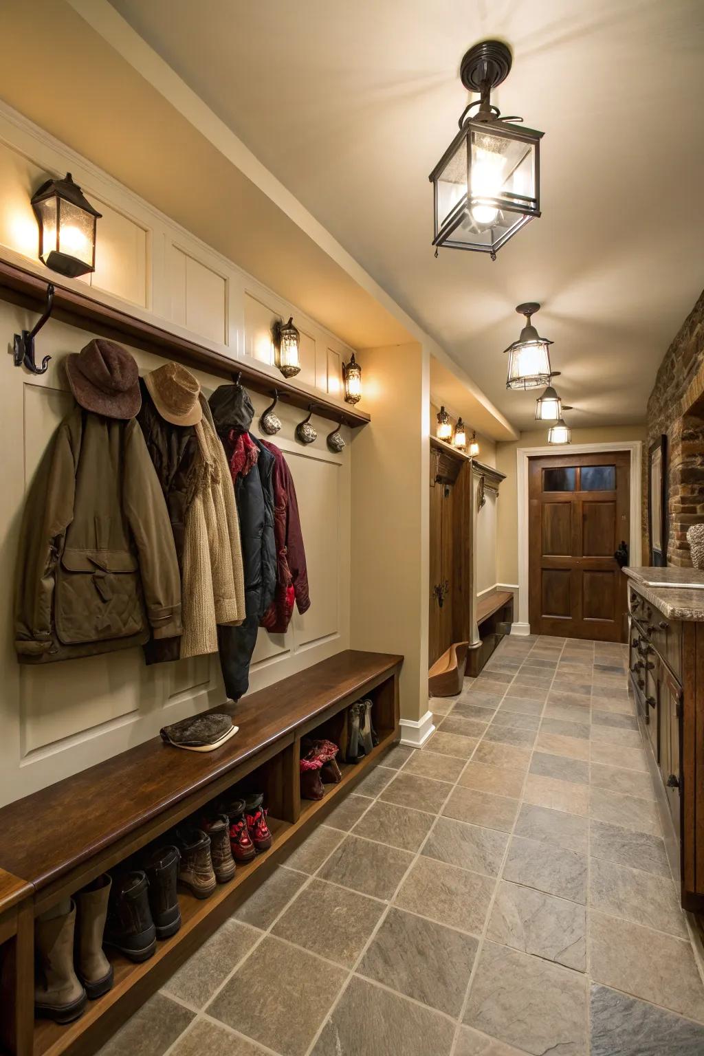 Illumination that amplifies the entryway's functionality and atmosphere.