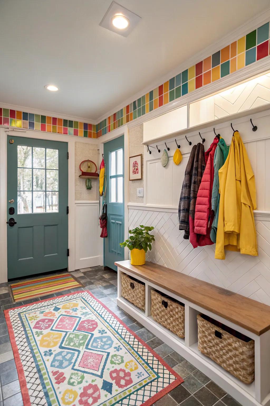 Dynamic colors infusing life into a mudroom
