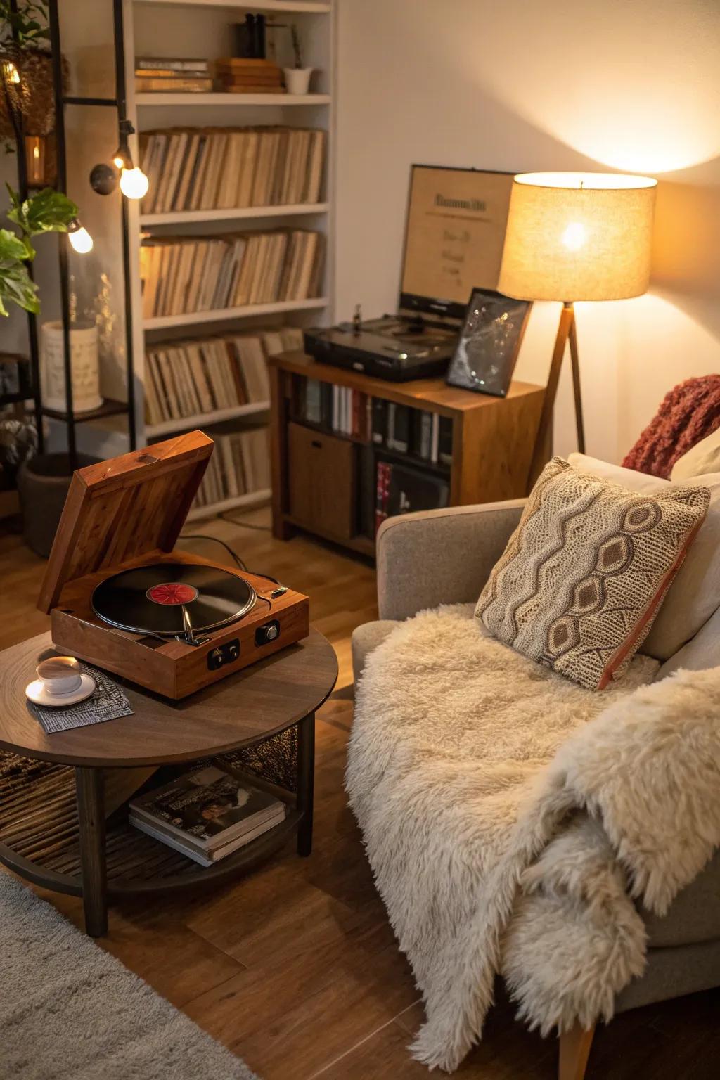 A listening spot gives a place for music fun.