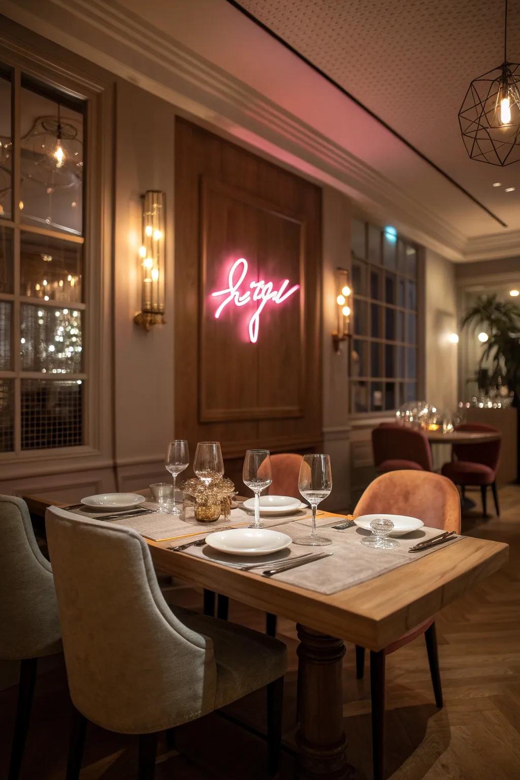 Cultivate dining ambiance using an elegant neon display.