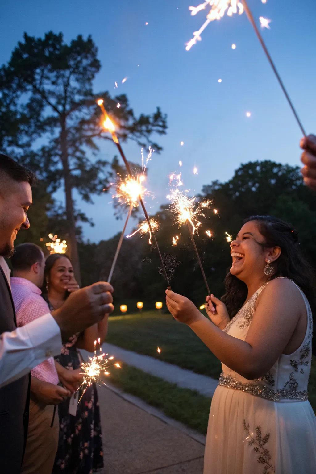 Sparklers craft a magical ambiance as the new year arrives.