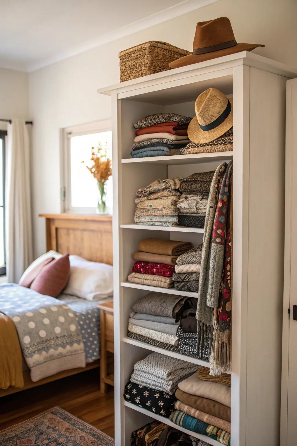 Bookshelves offer versatile storage choices.