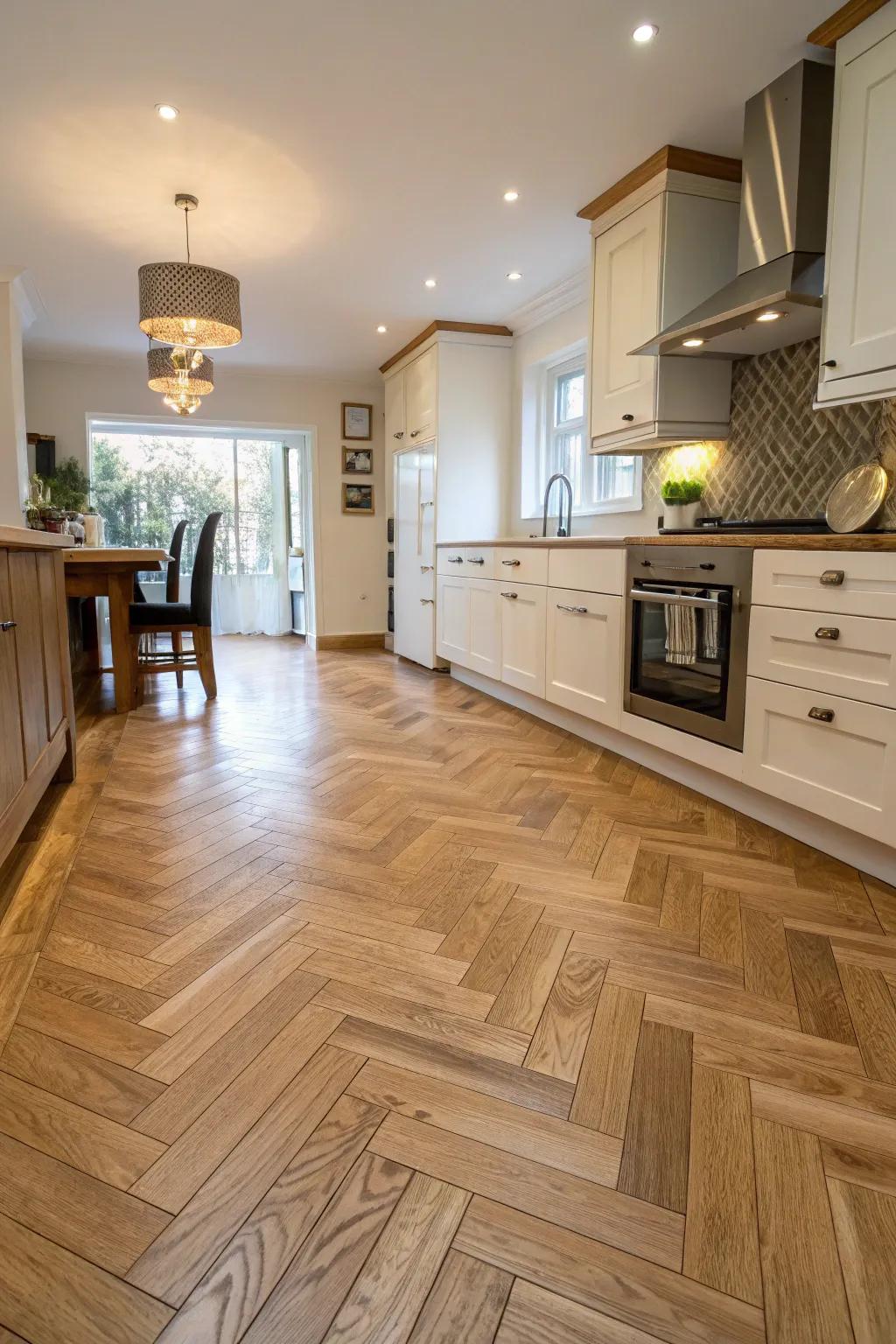 Fishbone configuration elevating the hardwood floor blueprint.