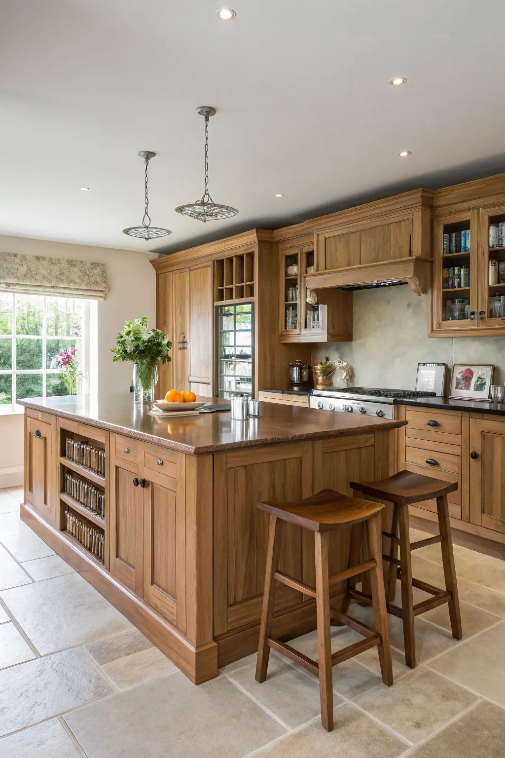 A kitchen block adds functionality and flair to oak kitchens.