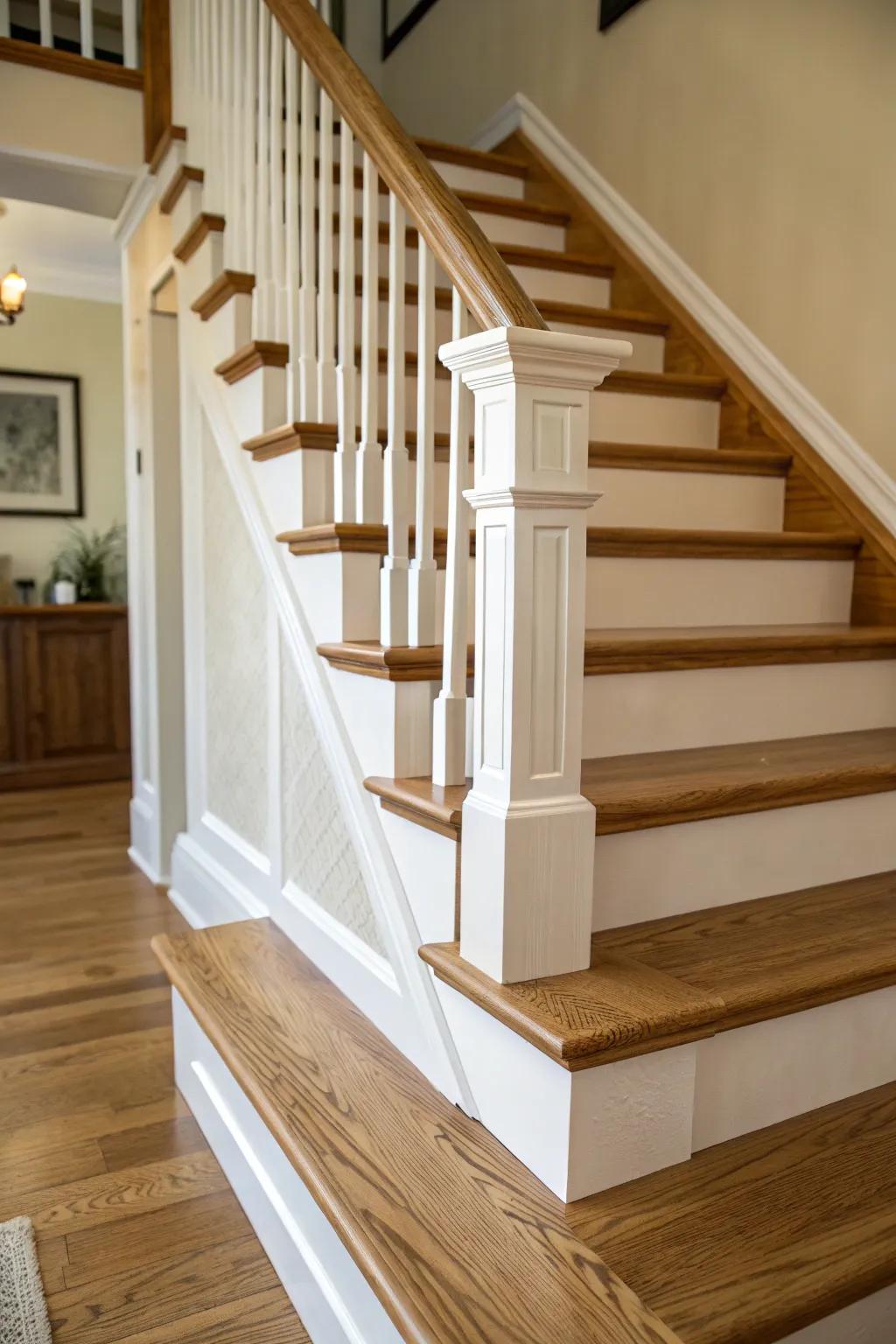 Contrasting tints instill vitality into an archetypal oak stairway.