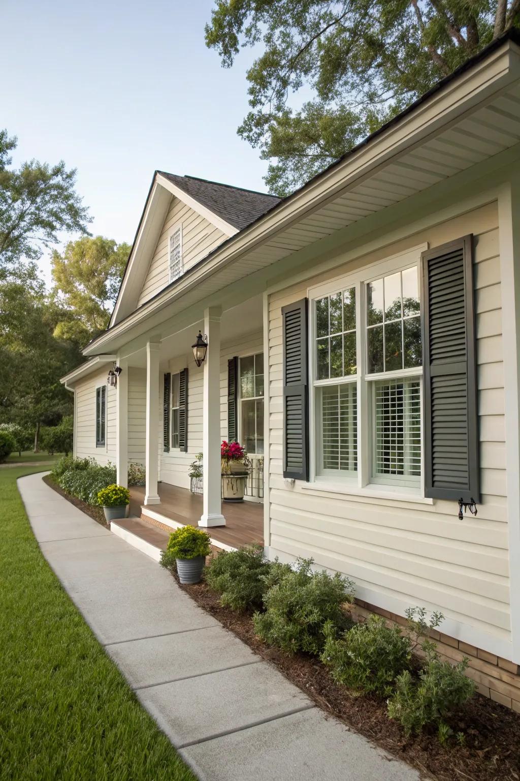 Custom shutters and trims add sophistication to the siding.