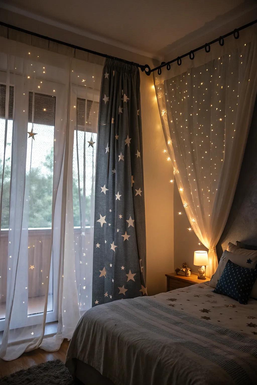 Starry midnight curtains inject a dreamy, celestial vibe into any given space.