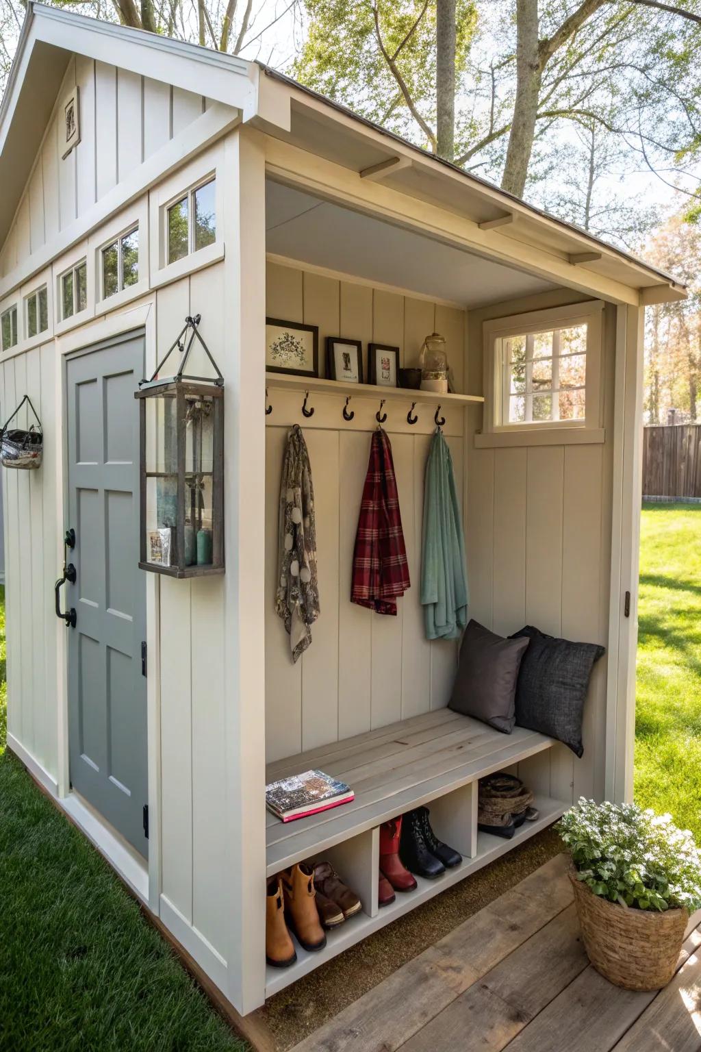 A utility building can easily be transformed into a practical changing area.