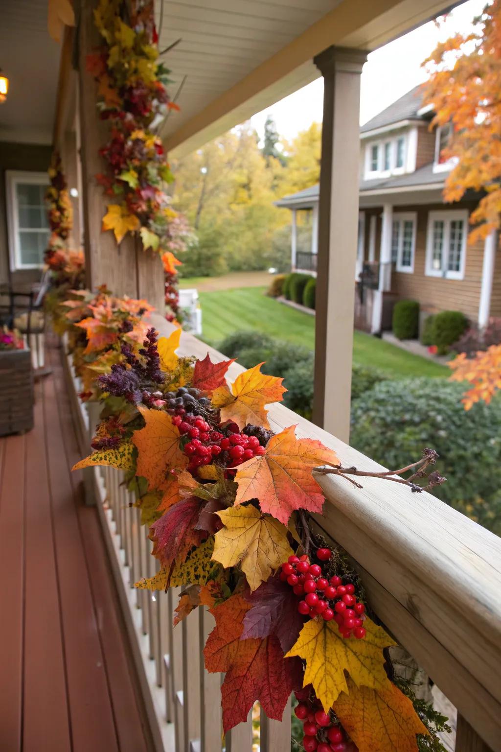 A garland of foliage and berries contributes a festive nuance to the patio.