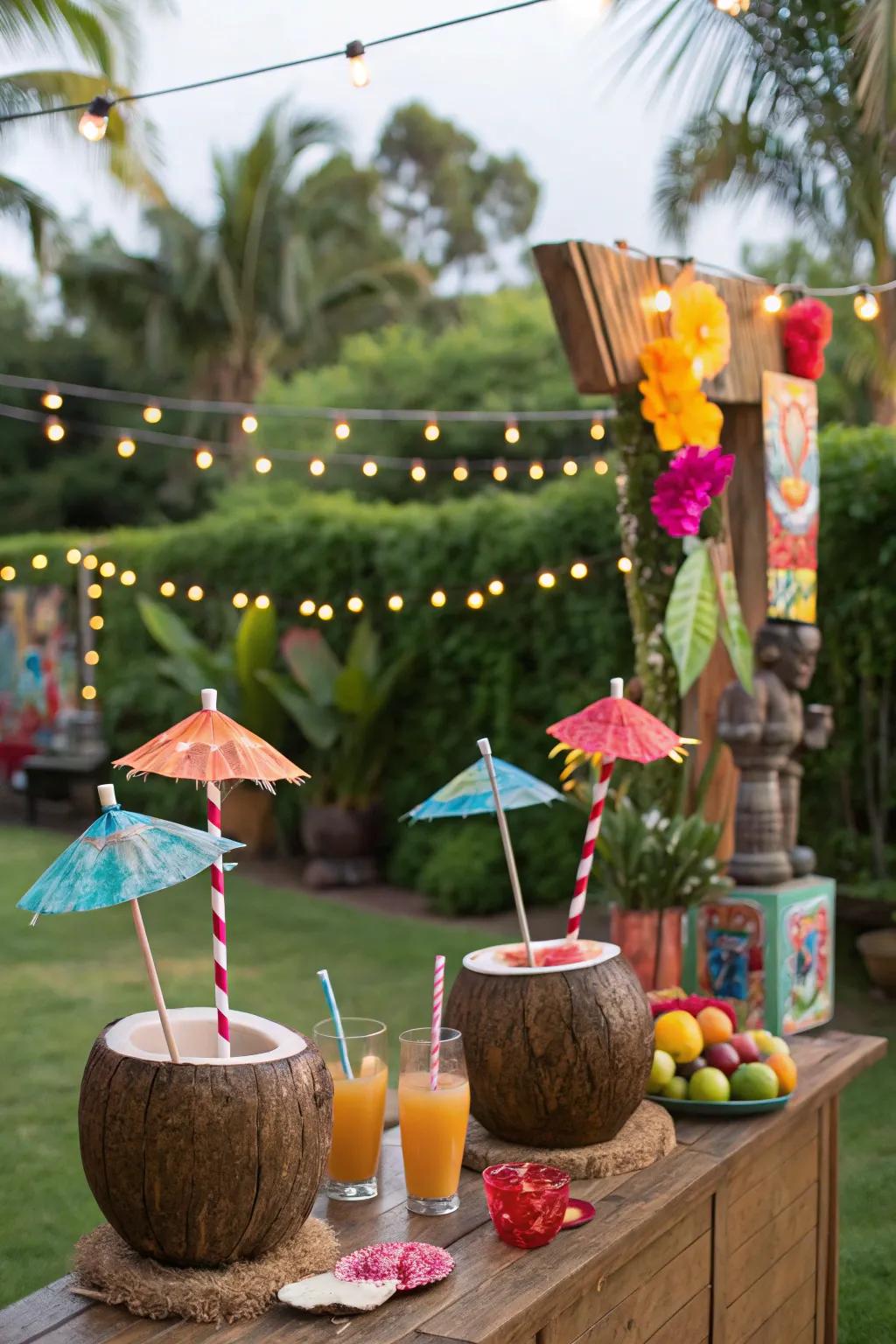 Themed beverage stations add flair and refreshment.