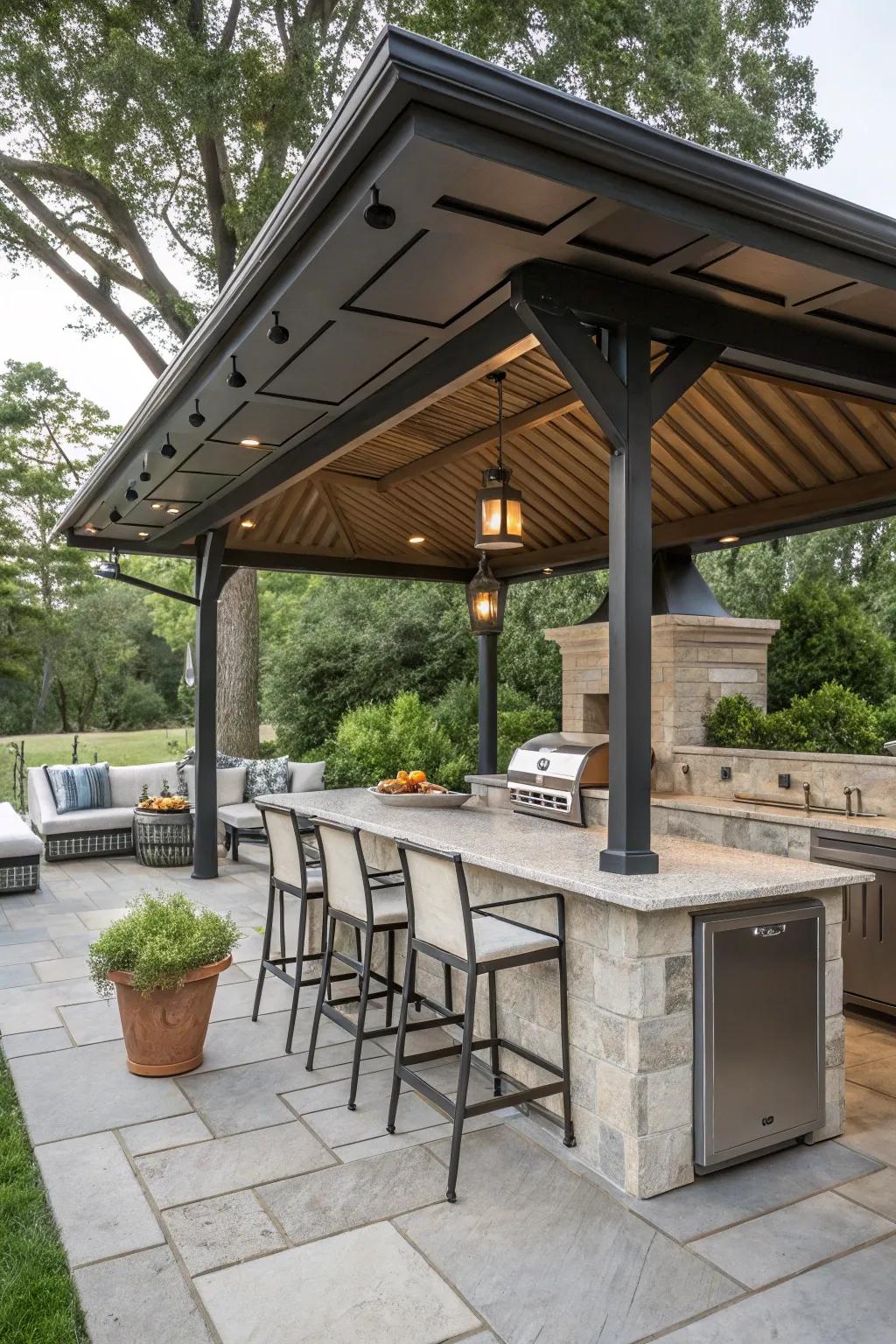 A sheltered design guarantees your outdoor culinary bar is always ready for use.
