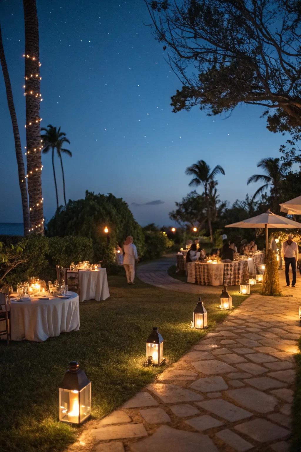 Establish the atmosphere with the amicable radiance of lights and tapers.