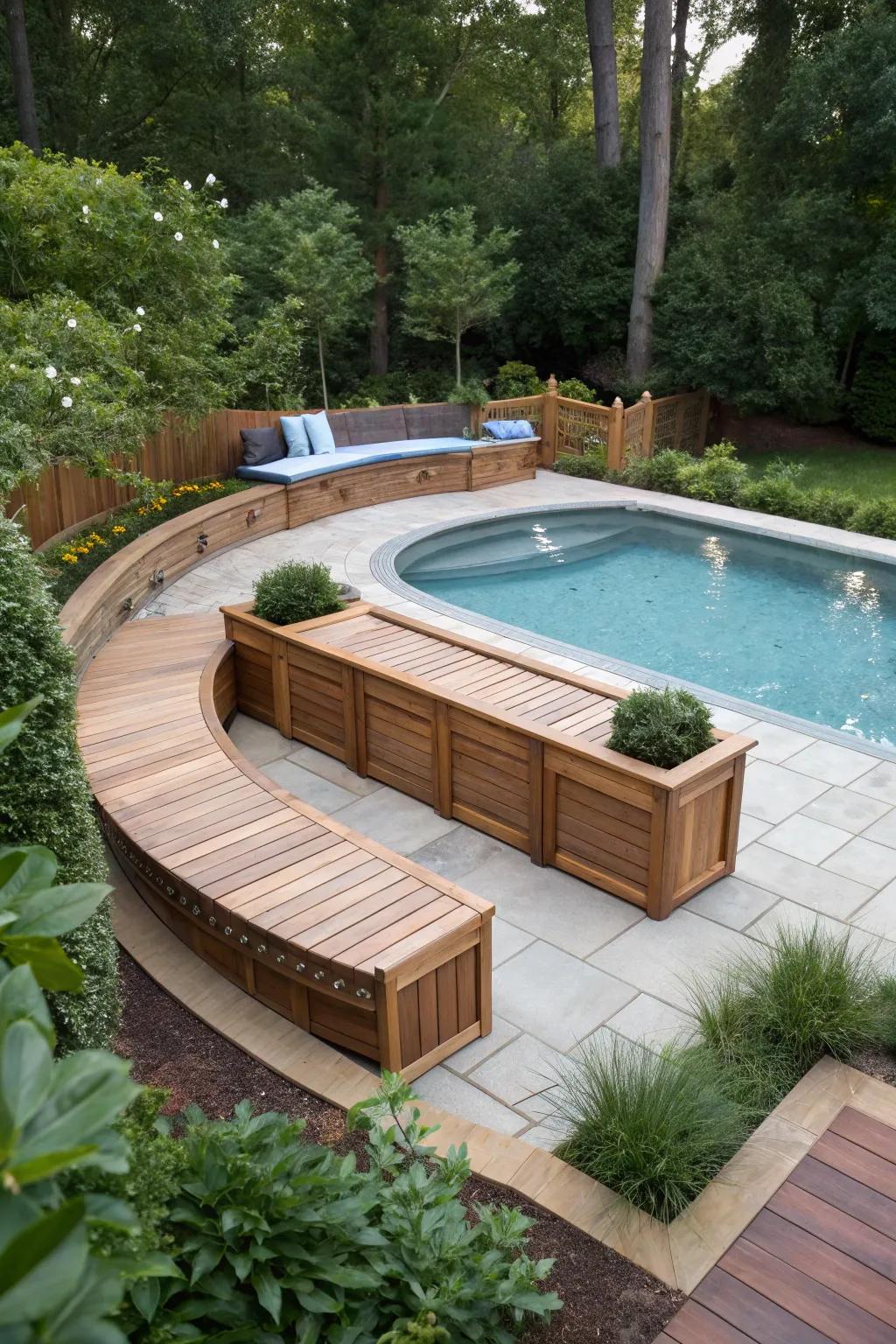 Built-in benches present both seating and concealed stowing solutions.