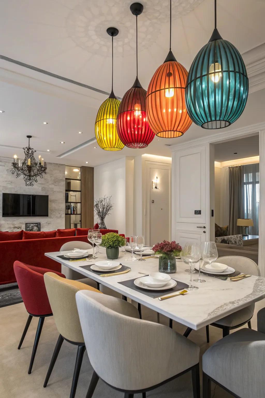Strong colors in lighting can energize and transform the area.
