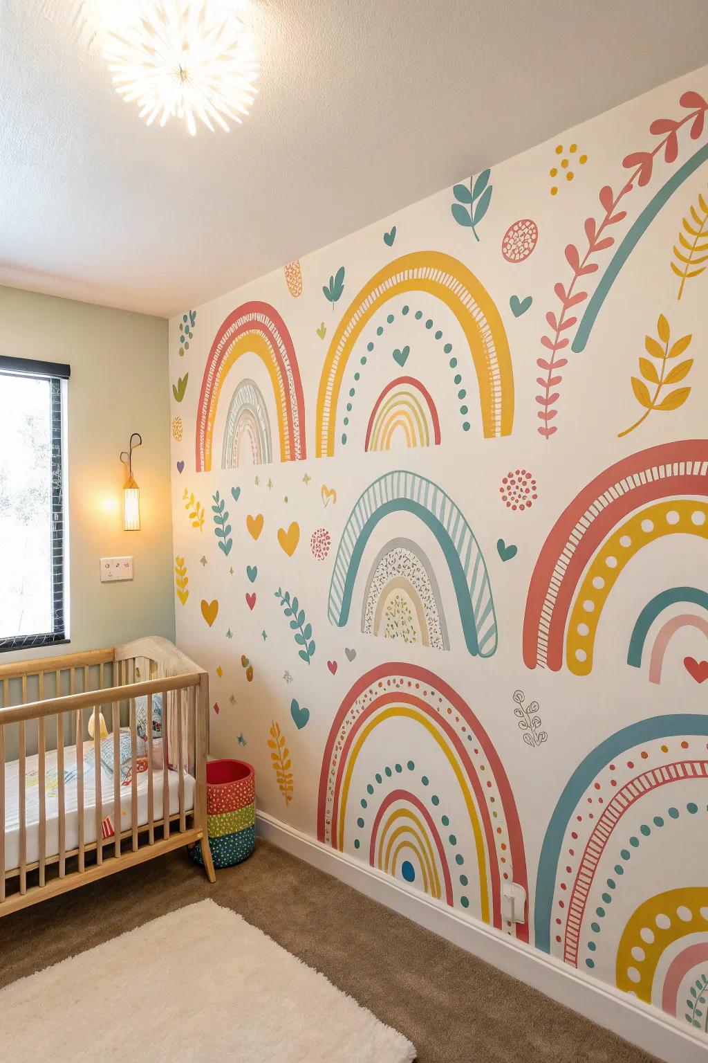 Painted designs add a playful, creative touch to a nursery.