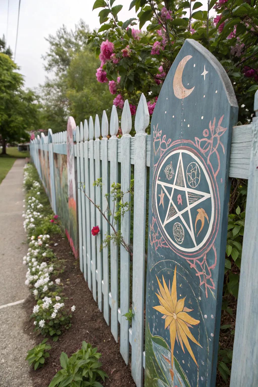 A fence transformed into an artistic mural.