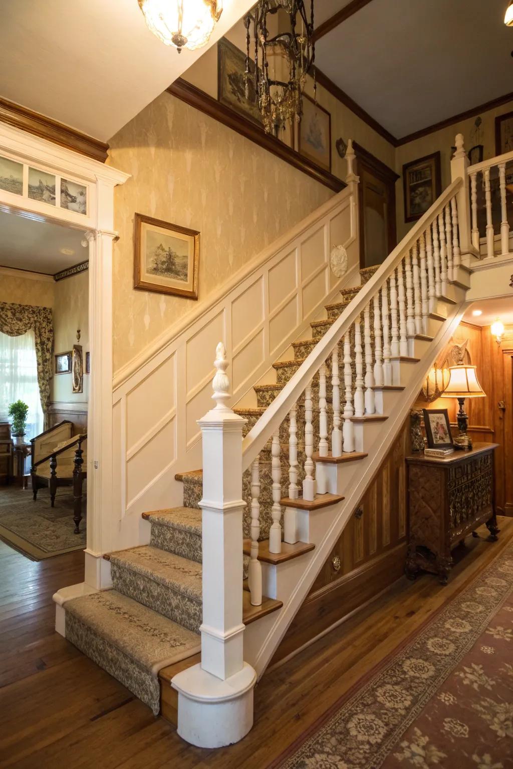 Cream railings contribute vintage sophistication and warmth.