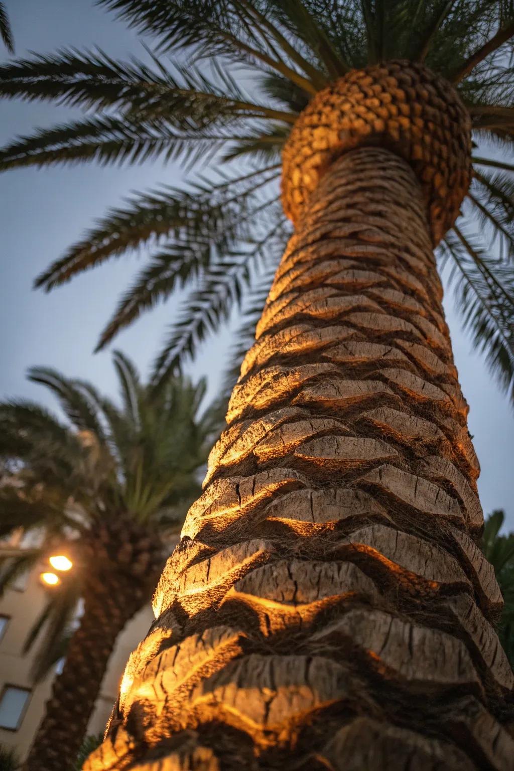 Showcase the beauty of palm textures using focused lighting.