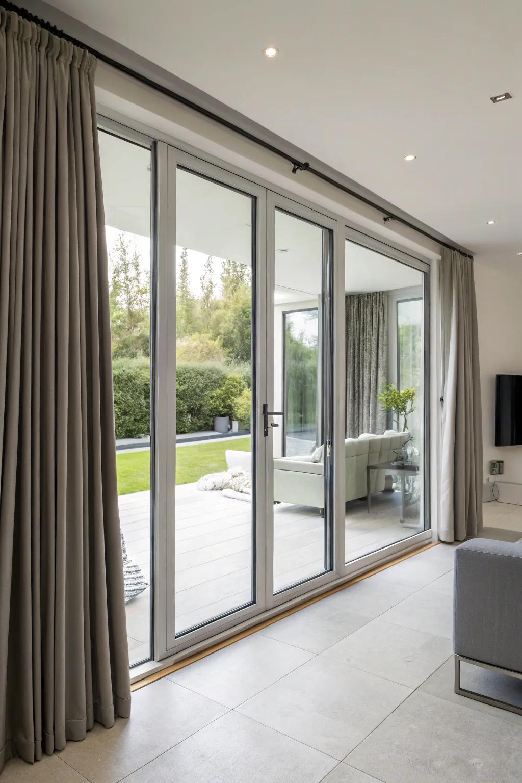 Track systems provide a streamlined and contemporary solution for expansive patio doors.