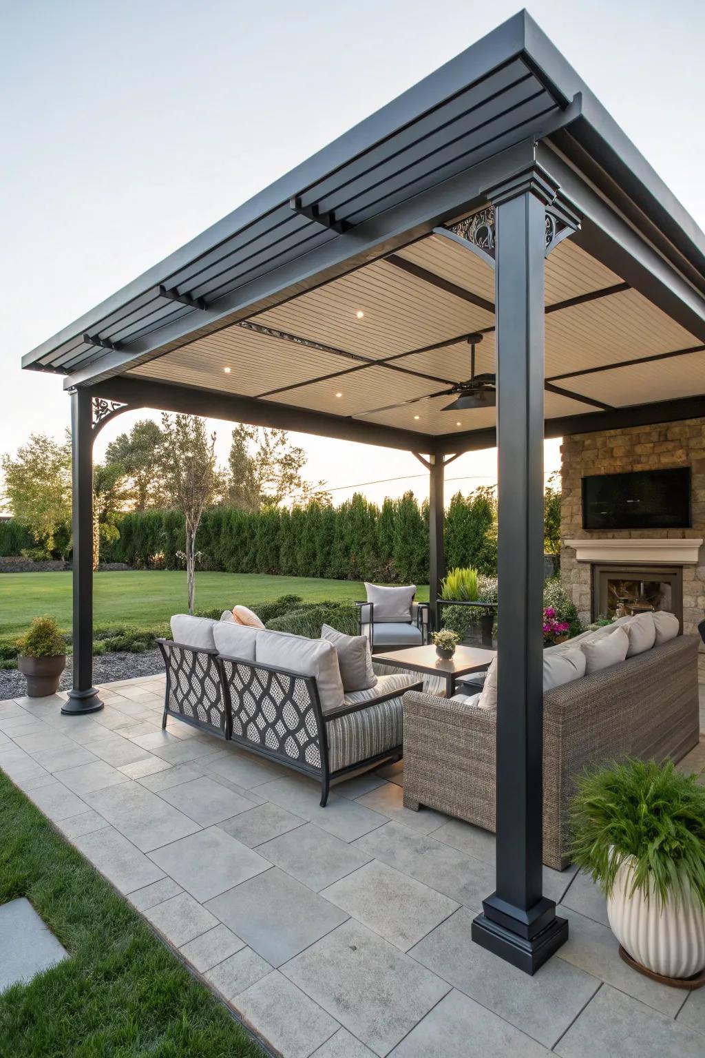 Pavilion-inspired covers add grandeur to your outdoor space.