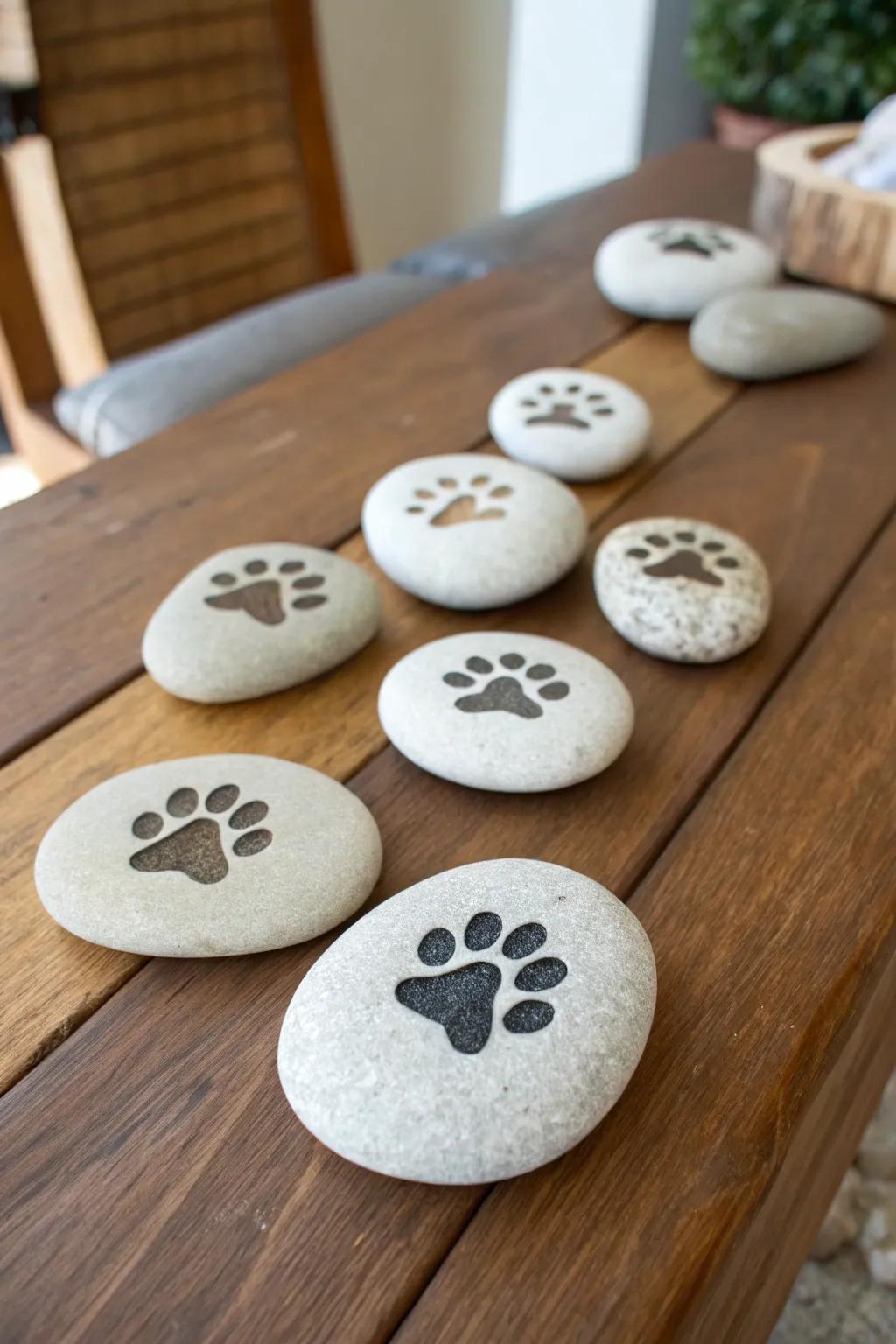Pocket gems with engraved pet paw prints.