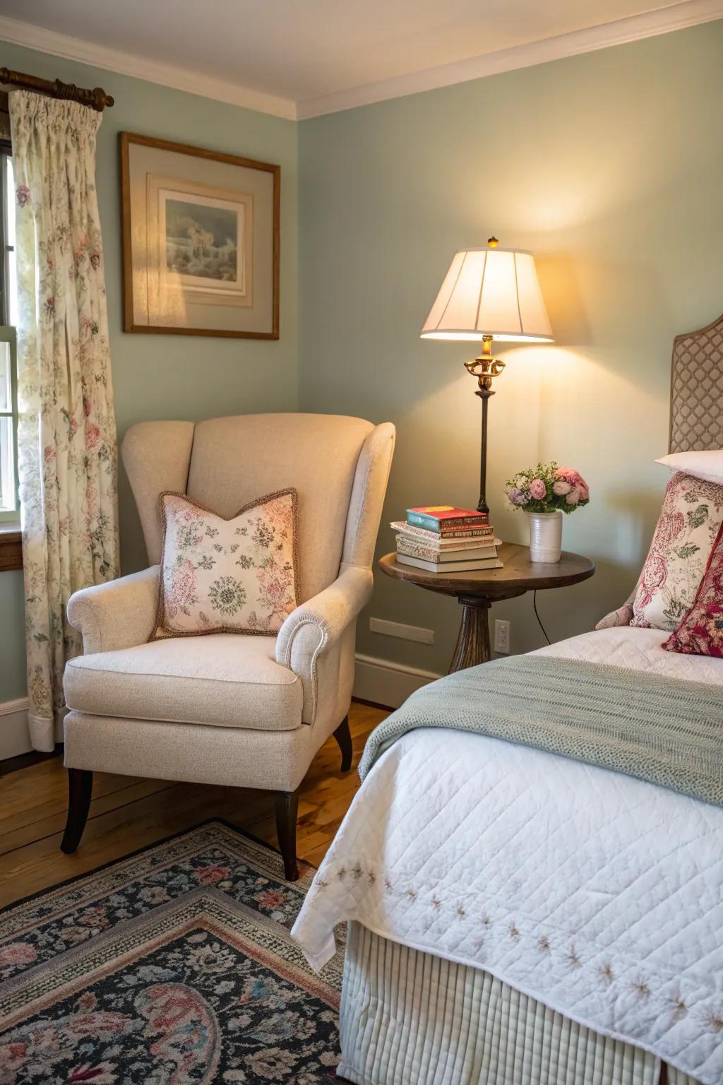 A cozy reading corner in the bedroom, perfect for quiet moments of escape.