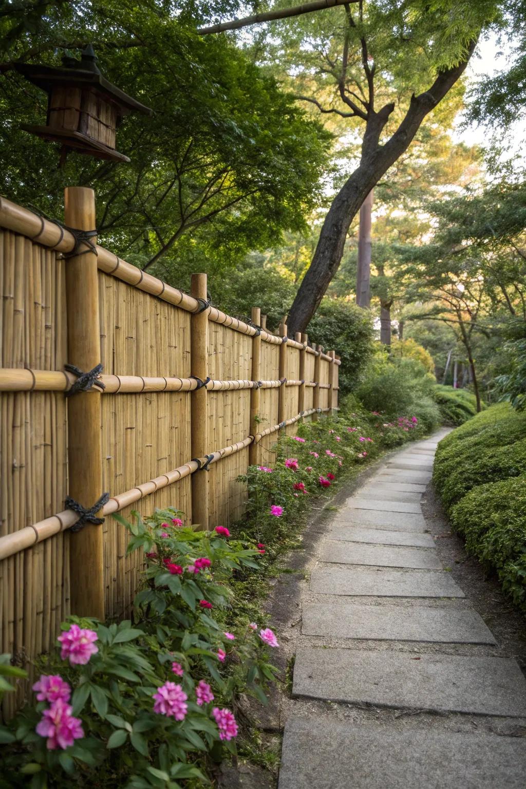 Bamboo fences foster a zen-like, eco-conscious atmosphere.