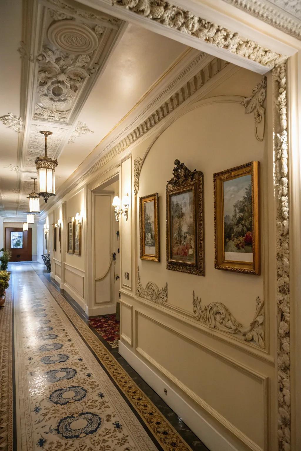 Enhance hallways through ornamental paneling.