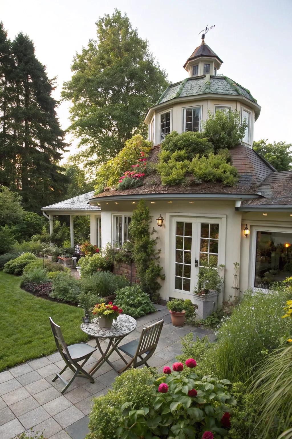 A cupola converted into a charming rooftop garden.