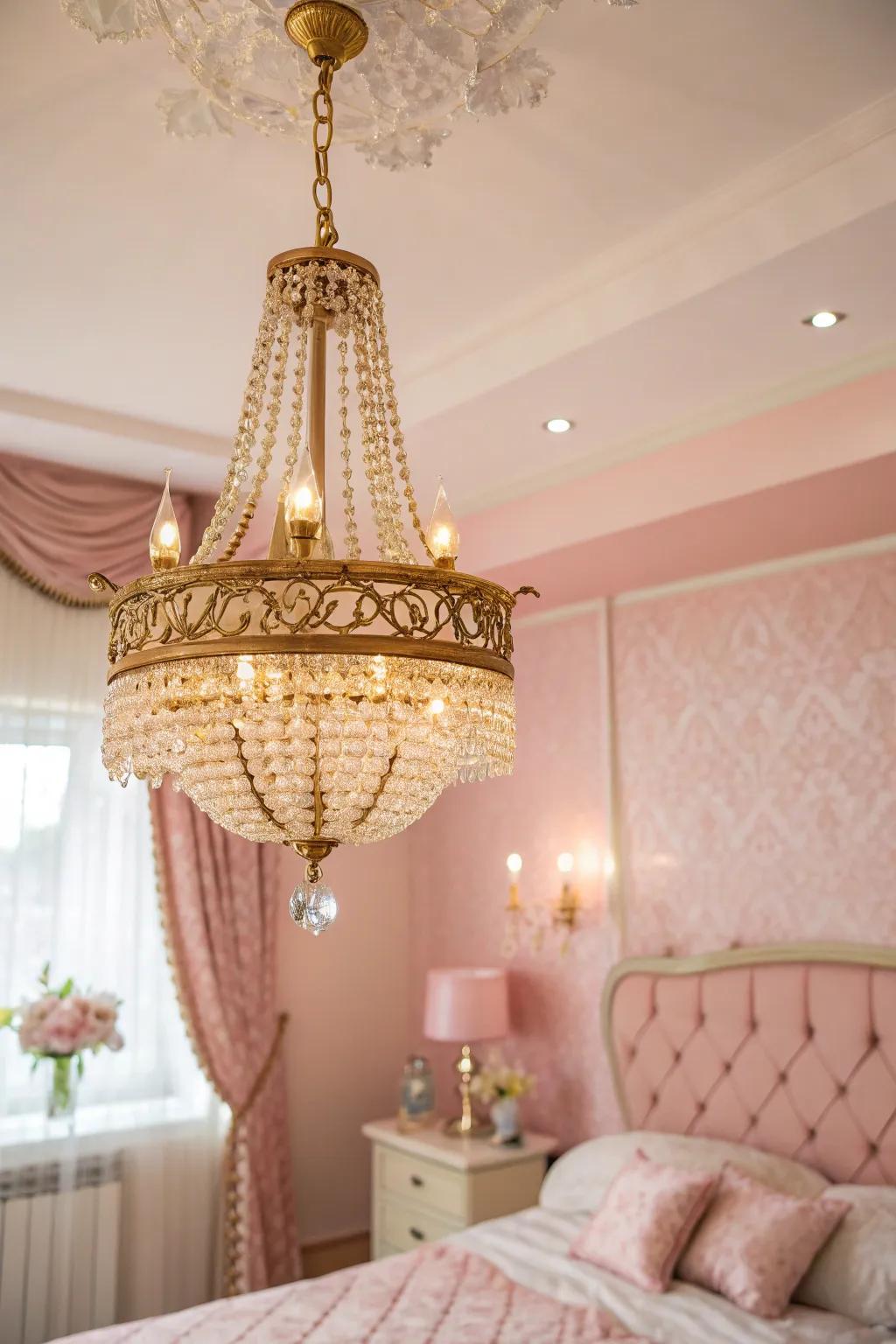 A hanging light enhances the room with a touch of class and appeal.