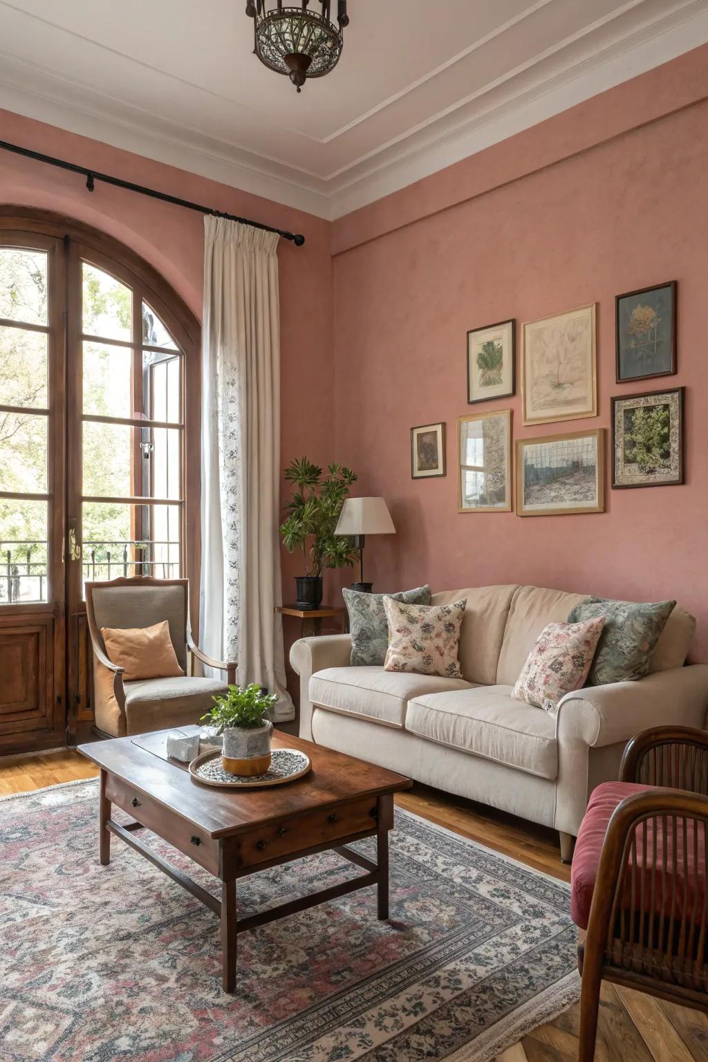 Dusty rose provides a subtle and stylish background.