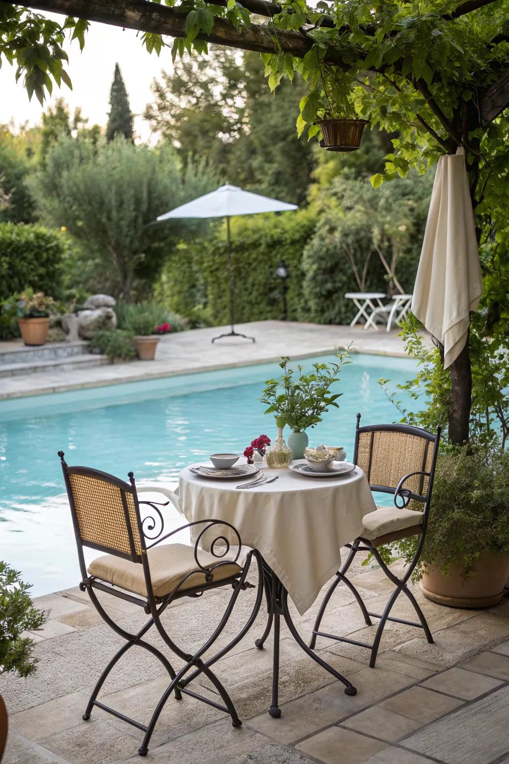 A bistro nook is great for intimate, relaxed moments by the pool.