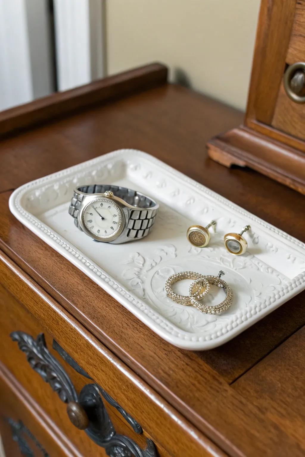 Keep his accessories arranged with a fine china accessory plate.