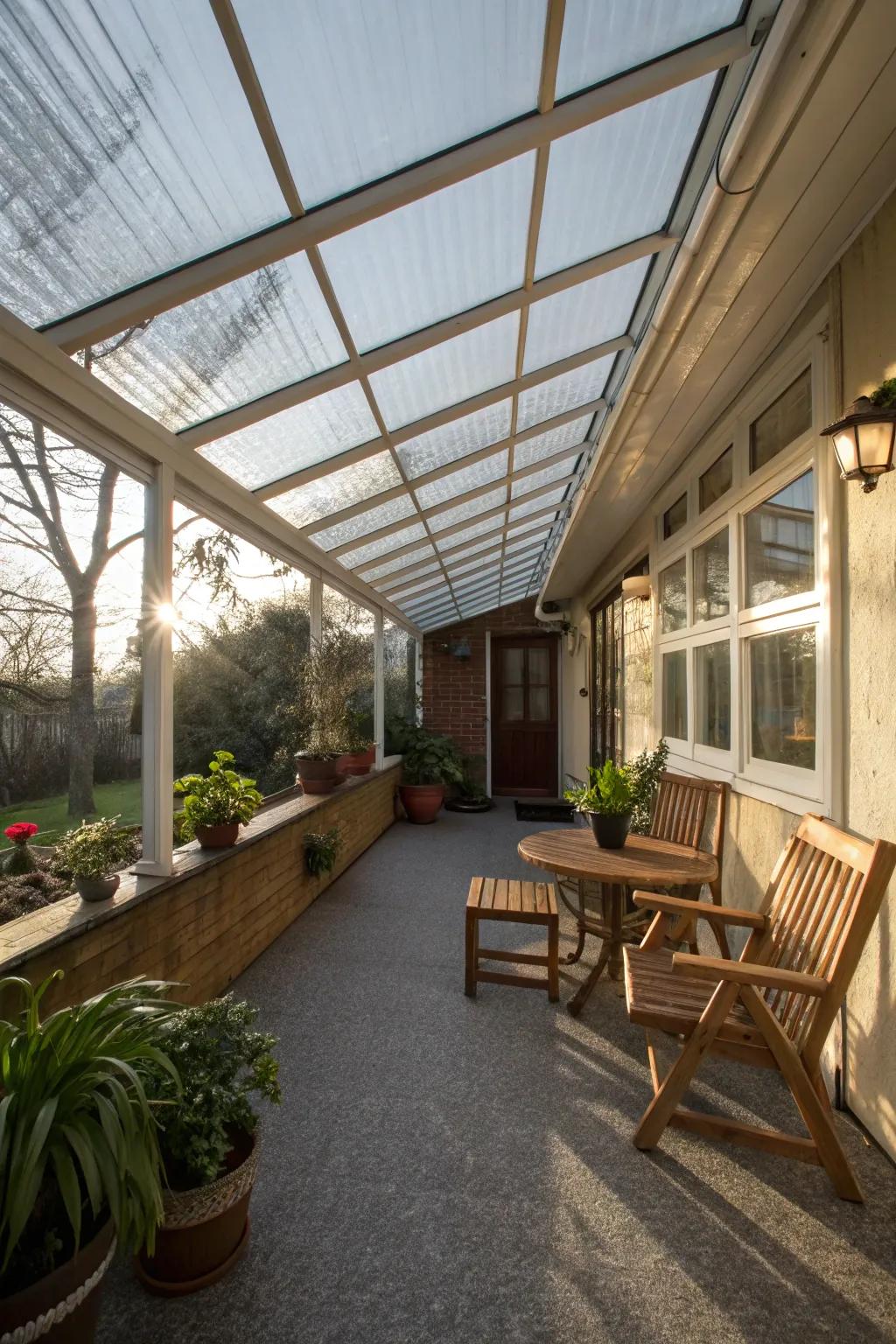 Use polycarbonate panel roofing to play with light.