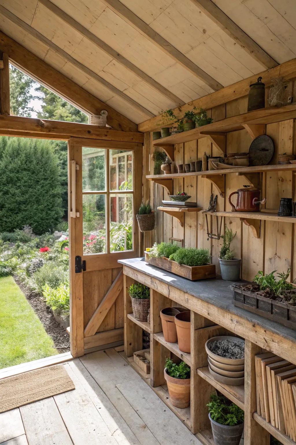 A potting shed showcasing creative upcycling.